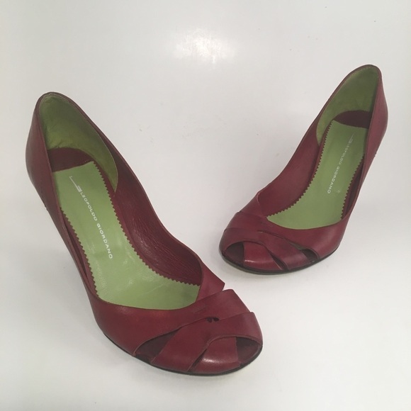 Leopoldo Giordano Red Leather Wedge Heels - Picture 8 of 8